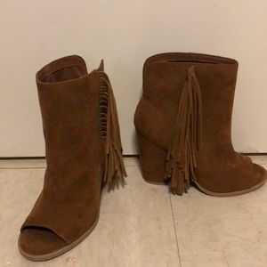 Brown  open toe shade booties